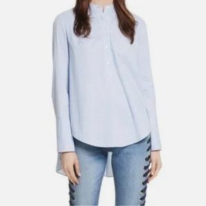 Veronica Beard | Greer Pleated Stretch Cotton Shirt Striped Blue Hi-Lo | 8
